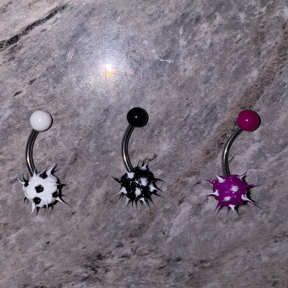 3 Belly Button Ring Set Purple White Black - Picture 3 of 3